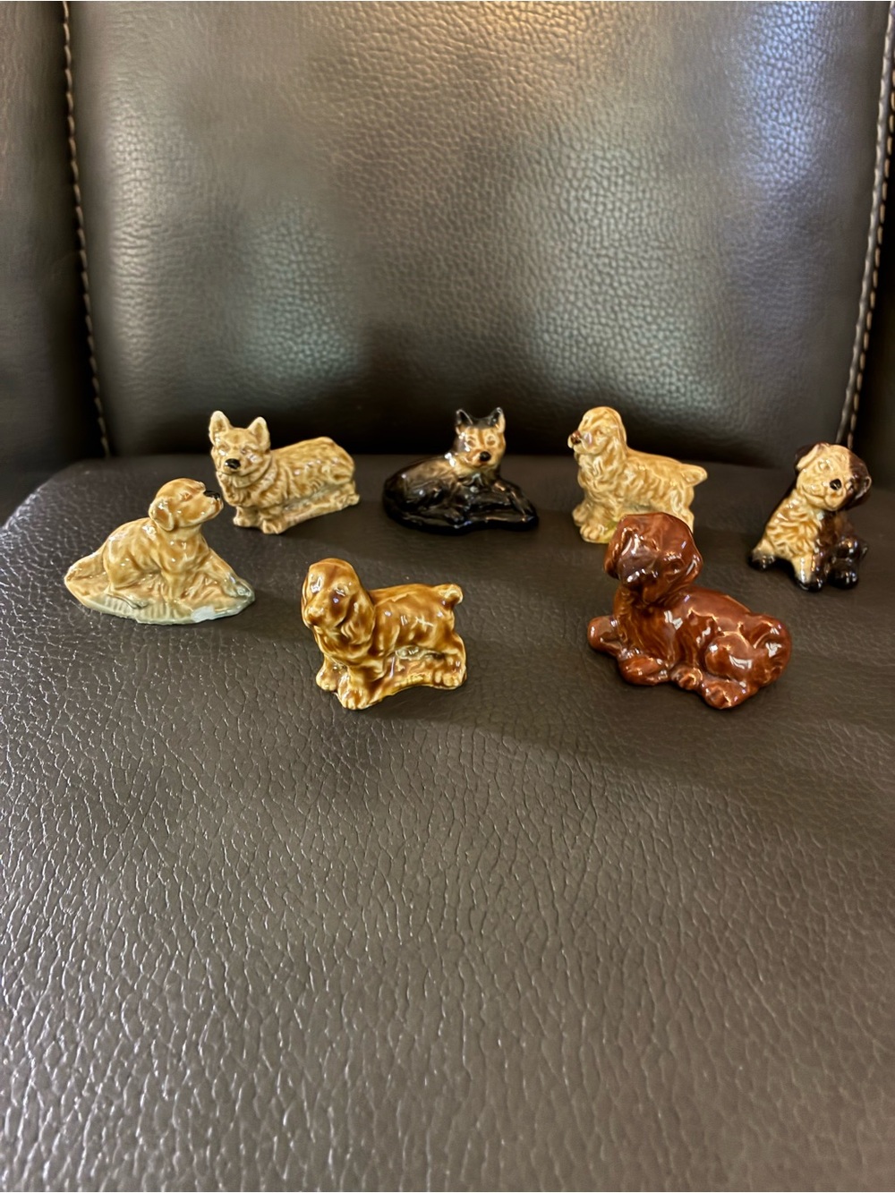 Lot of 7 Miniature Vintage Wade Whimsies Sitting Dog Figurines